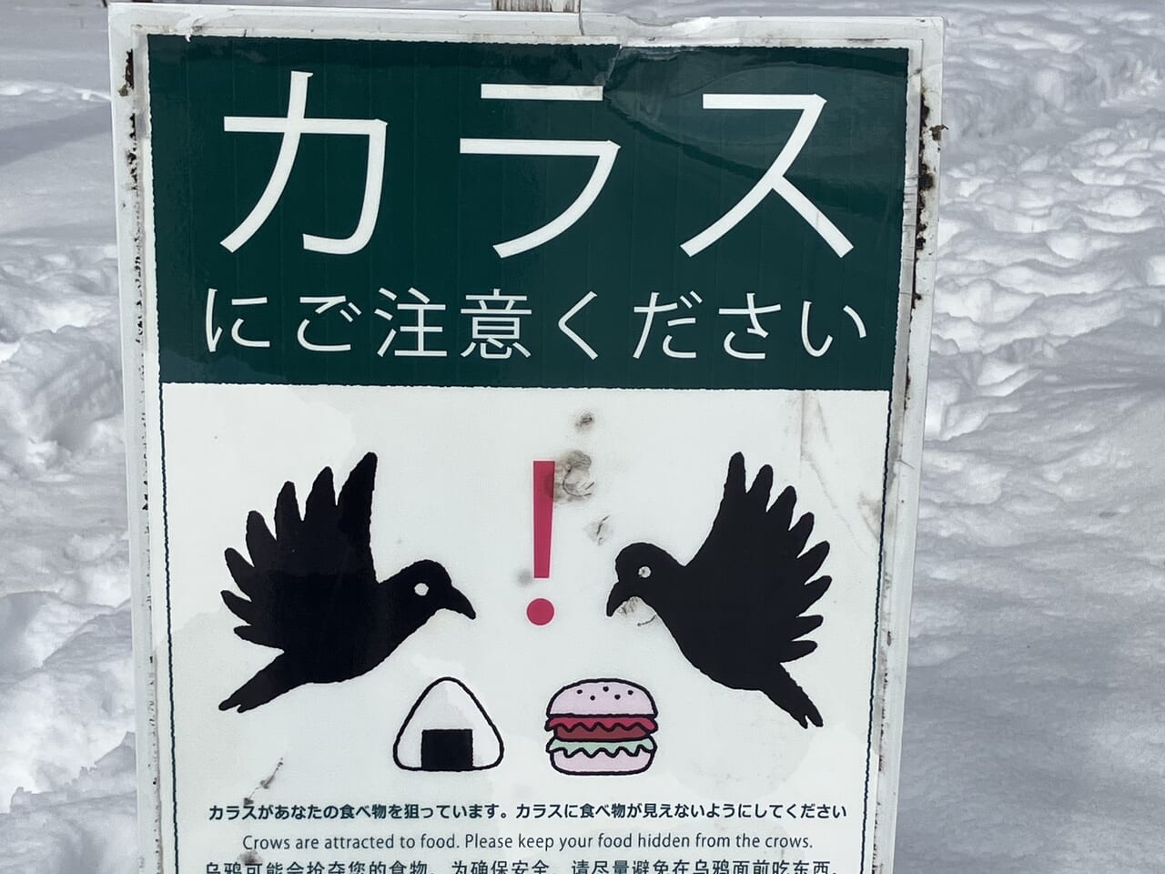 円山公園内にあるカラスの注意喚起の看板